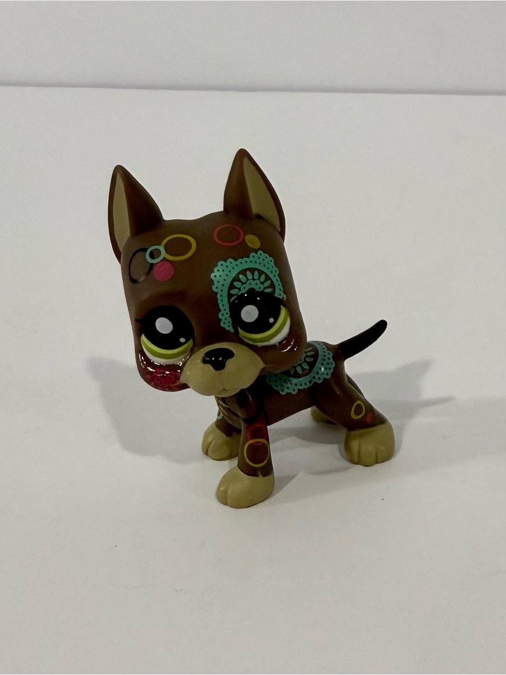 Authentic Littlest Pet Shop Brown Great Dane Figure w/Decorative Pattern #1439